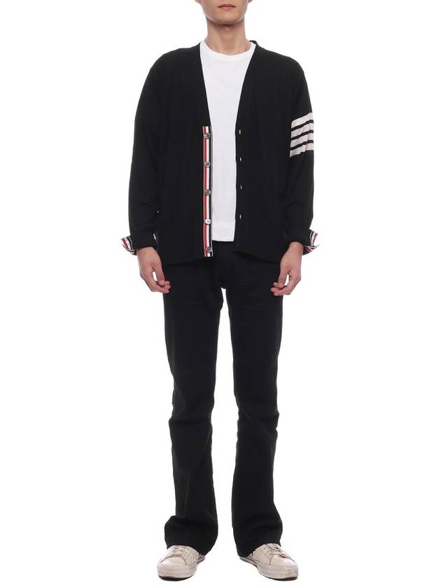 Men's Sustainable Classic Diagonal Wool Cardigan Black - THOM BROWNE - BALAAN 4