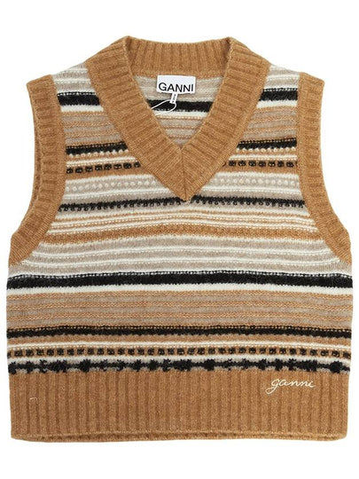 Striped Soft Wool Knit Vest Brown - GANNI - BALAAN 2