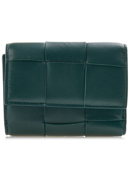 Cassette Tri-Fold Zipper Half Wallet Emerald Green - BOTTEGA VENETA - BALAAN 2