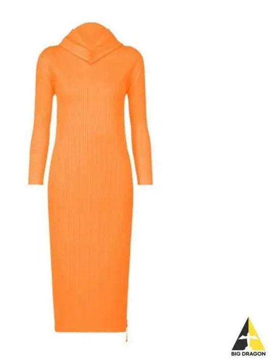 Pleated Hooded Long Dress Orange - ISSEY MIYAKE - BALAAN 2