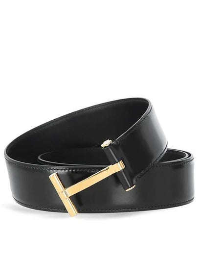 T Buckle Smooth Leather Belt Black - TOM FORD - BALAAN 2