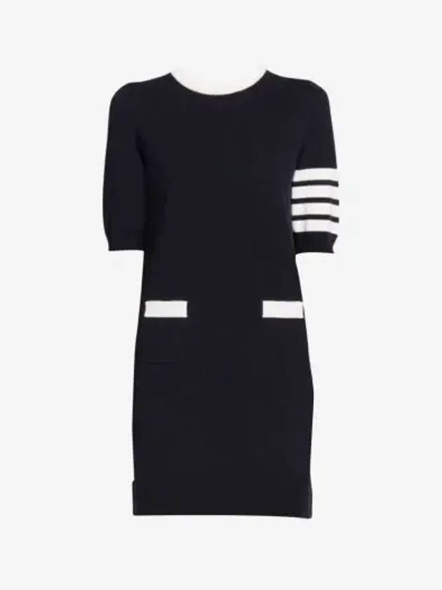 Diagonal Hector Outline Short Dress Navy - THOM BROWNE - BALAAN 3