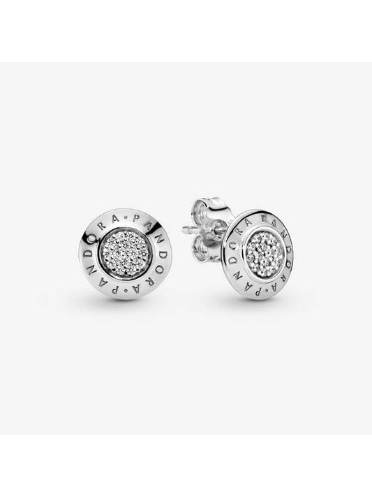 Logo Sparkling Stud Earrings Silver - PANDORA - BALAAN 1