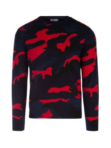 Camouflage Cashmere Knit Top Black Red - VALENTINO - BALAAN.