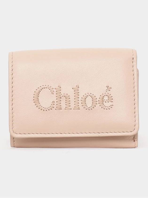 Embroidered Logo Leather Half Wallet Pink - CHLOE - BALAAN 3