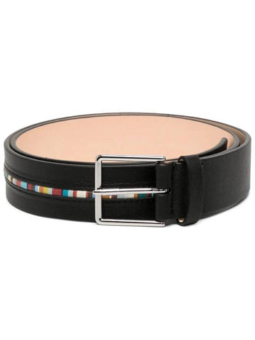 Signature Striped Leather Belt Black - PAUL SMITH - BALAAN 1