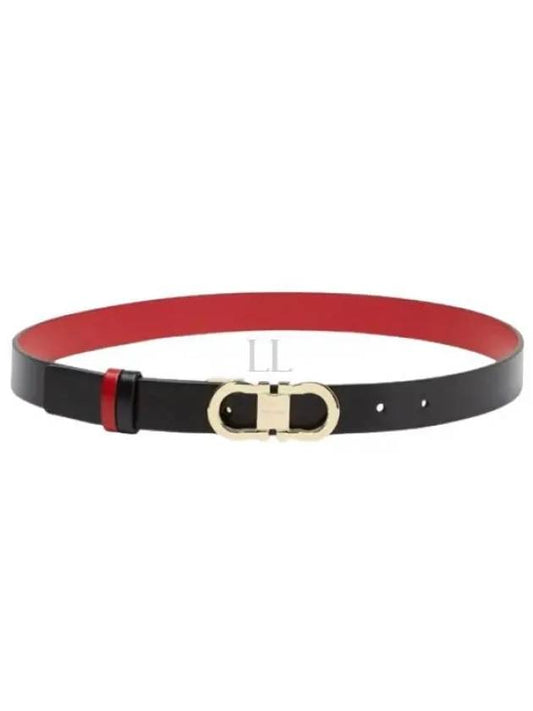 Reversible Gancini Leather Belt Black Flame Red - SALVATORE FERRAGAMO - BALAAN 2