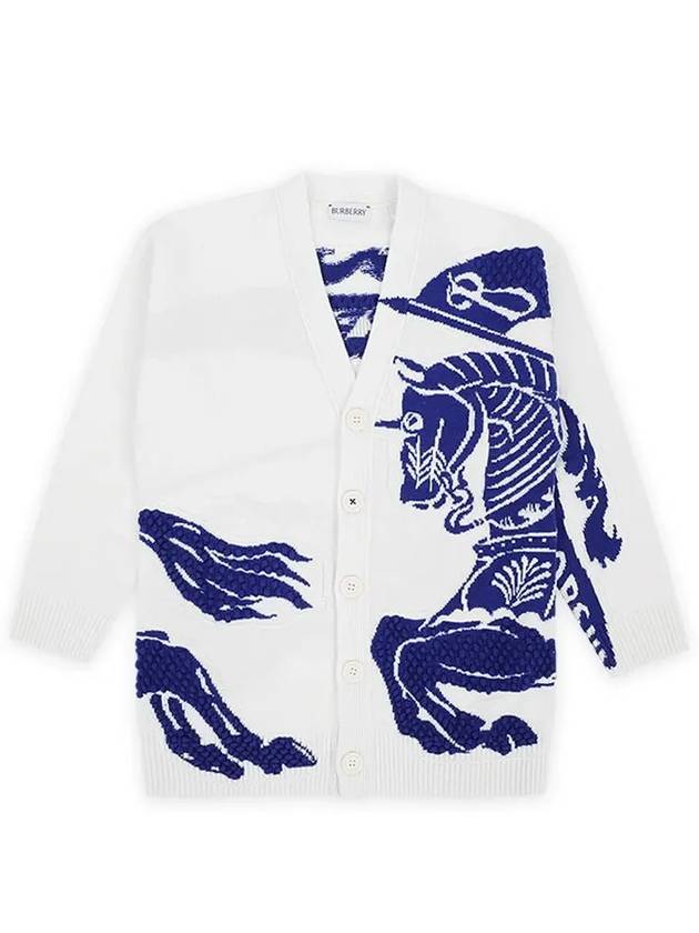 Kids Equestrian Knight Intarsia Knit Cardigan Ecru Royal Blue - BURBERRY - BALAAN 3