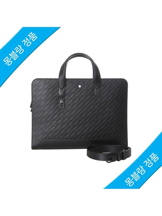 Men's Logo Leather Briefcase Black - MONTBLANC - BALAAN.
