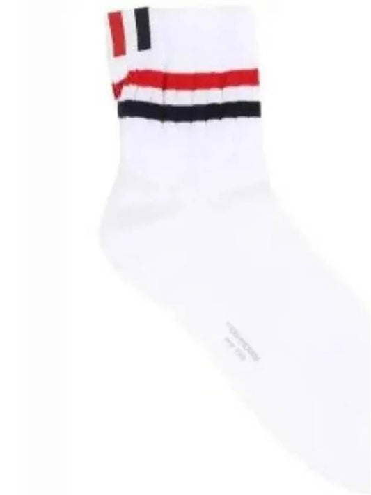 Men's Trimmed Ribbed Cotton Ankle Socks White - THOM BROWNE - BALAAN 2