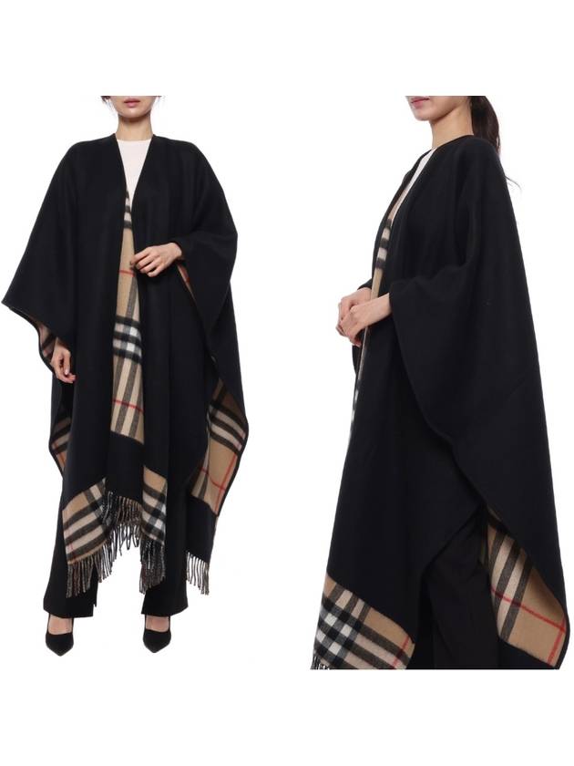 Women's Check Reversible Wool Cashmere Cape Black - BURBERRY - BALAAN 3