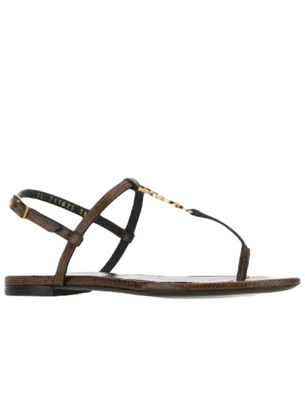 Logo Plaque Open Toe Sandals Brown - SAINT LAURENT - BALAAN 3