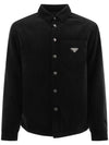 Corduroy Enamel Triangle Logo Long Sleeve Shirt Black - PRADA - BALAAN 1