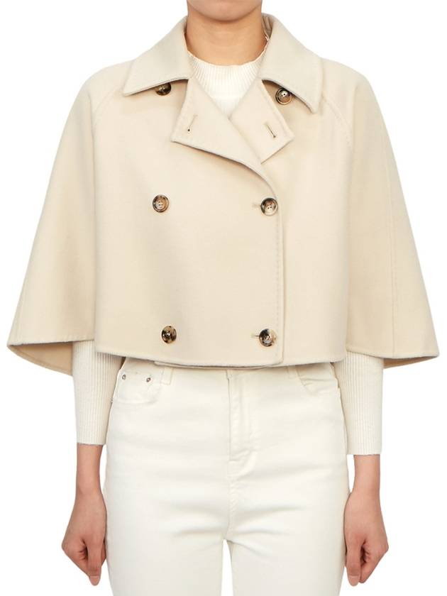 Volume Crop Double Breasted Virgin Wool Cape Beige - MAX MARA - BALAAN 3