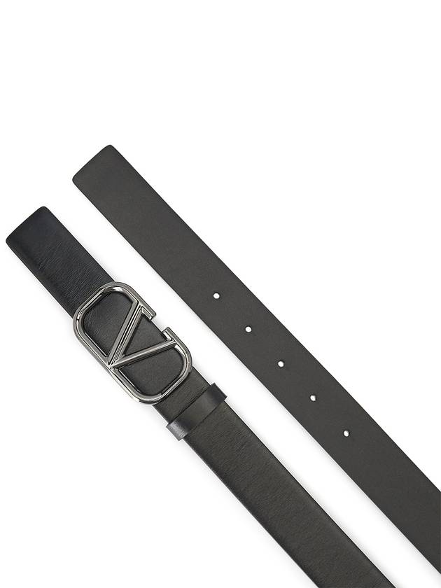 Silver V Logo Signature Leather Belt Black - VALENTINO - BALAAN 4