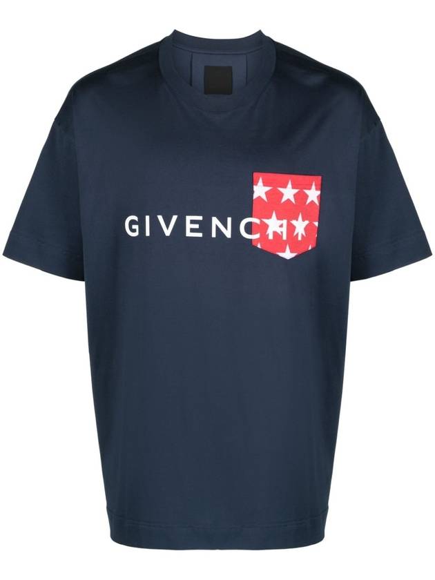 Logo Print Crew Neck Short Sleeved T-Shirt Blue - GIVENCHY - BALAAN 2