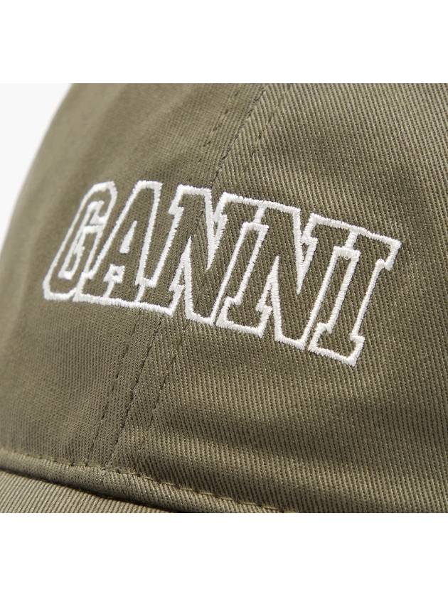 Logo Embroidered Organic Cotton Baseball Cap Women's Basic Ball Cap Hat Khaki Green 1449920 - GANNI - BALAAN 4