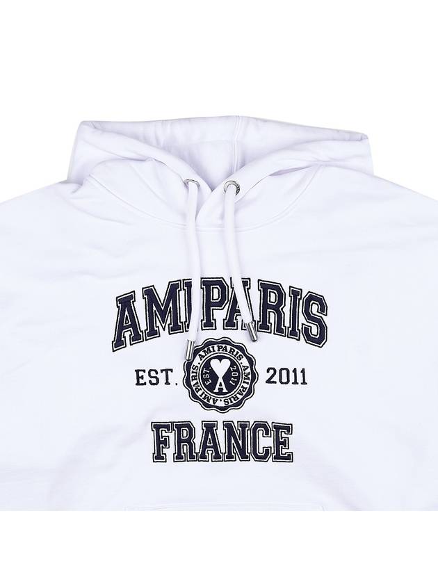 Paris France Oversized Organic Cotton Fleece Hoodie White - AMI - BALAAN 4