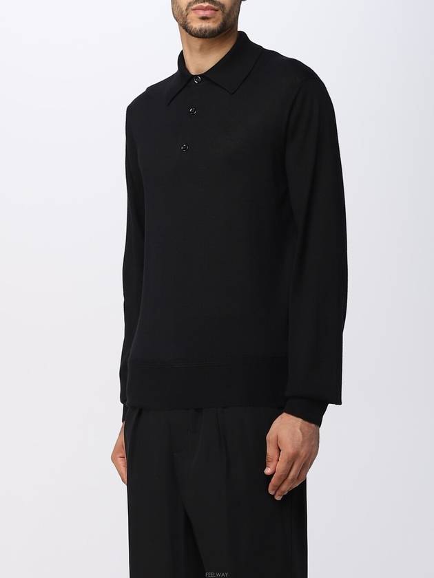 Wool Silk Long Sleeve Polo Shirt Black - TOM FORD - BALAAN 3