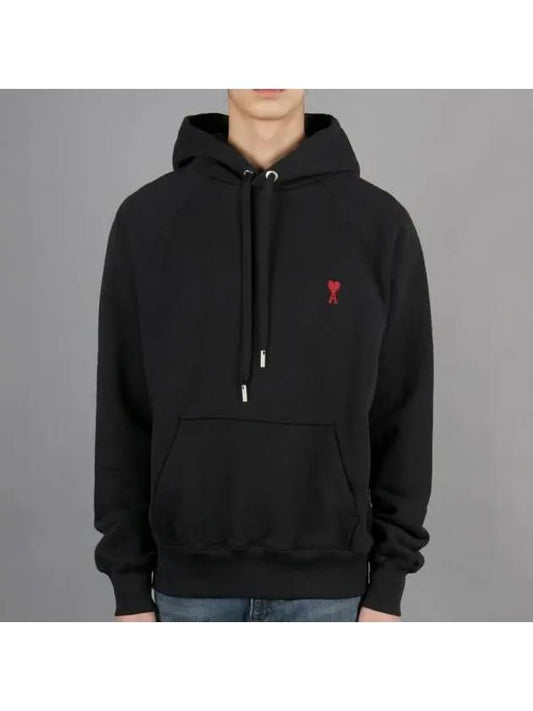 Heart Logo Cotton Hoodie Black - AMI - BALAAN 2