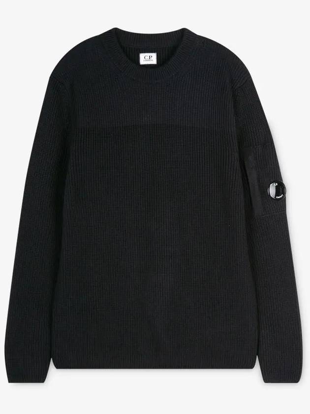 Men's Lens Wappen Crew Neck Knit Top Navy - CP COMPANY - BALAAN 3