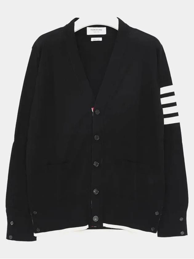 Wool 4-Bar Cardigan Black - THOM BROWNE - BALAAN 4