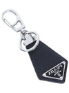 Saffiano Triangular Logo Leather Key Holder Black - PRADA - BALAAN 2