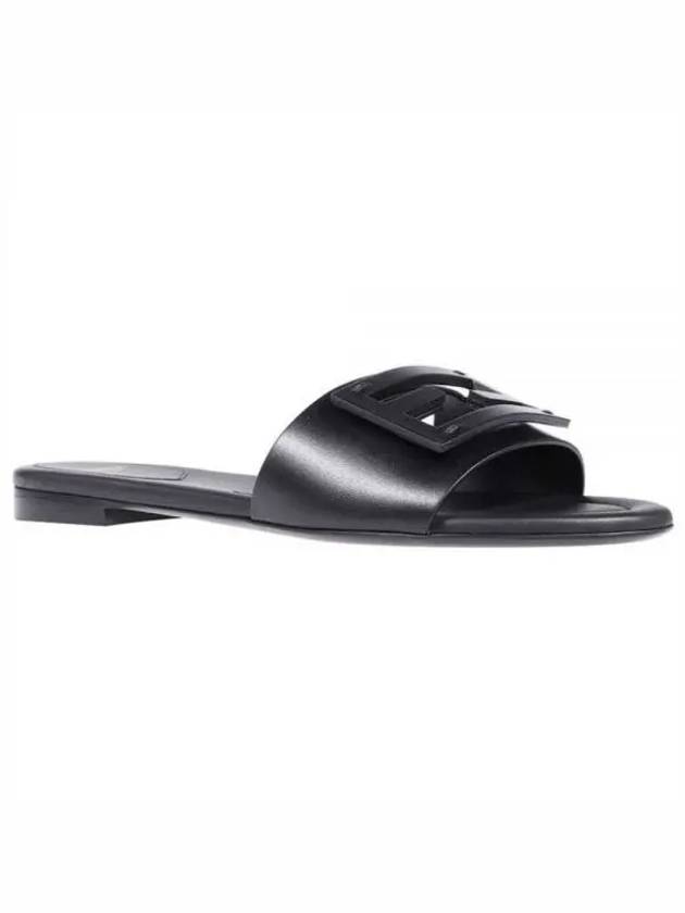 Baguette FF Logo Leather Slippers Black - FENDI - BALAAN 2