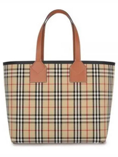 Check Large London Cotton Tote Bag Brown - BURBERRY - BALAAN 2