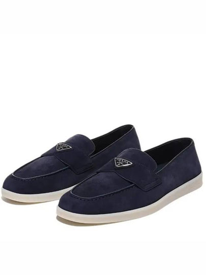 Triangle Logo Suede Loafers Navy - PRADA - BALAAN 2