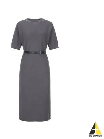 Fabiana Filippi Belted Midi Dress Charcoal ABD273W174 - FABIANA FILIPPI - BALAAN 1