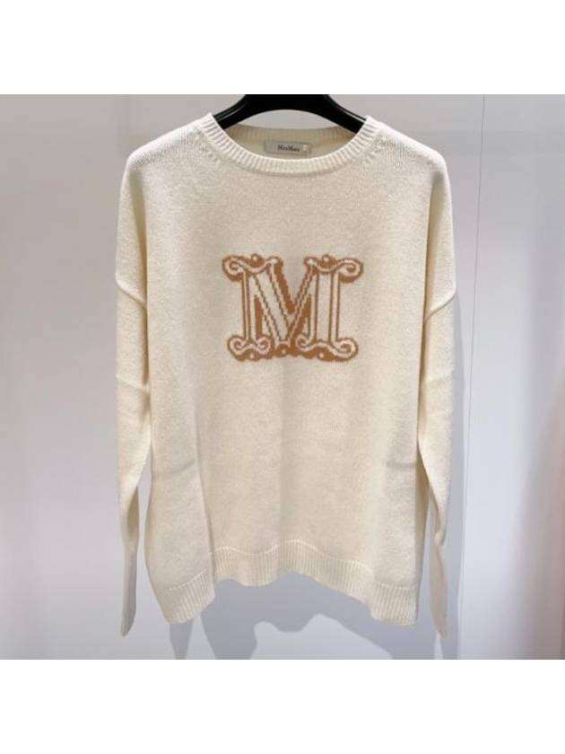 Edo M Logo Cashmere Knit Top White - MAX MARA - BALAAN 2