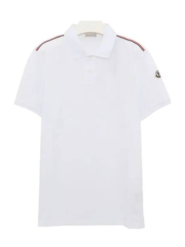 Men's Logo Patch Shoulder Three Stripes Polo Shirt White - MONCLER - BALAAN 5