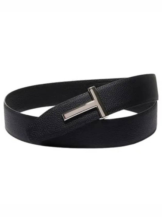 Sliver Soft Grain Leather T Icon Belt Dark Navy Black - TOM FORD - BALAAN 2