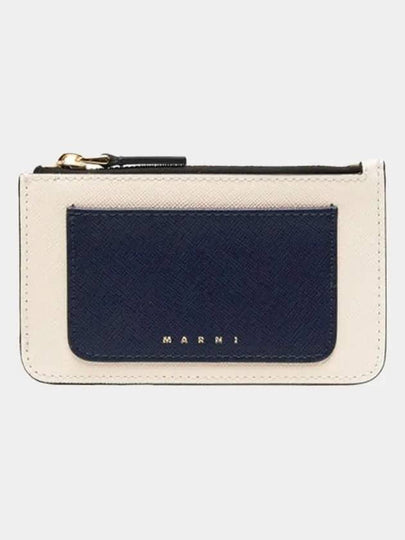 Saffiano Two-Tone Zipper Card Wallet Shell Moca Blublack - MARNI - BALAAN 2