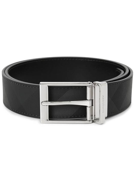 Reversible Checked Leather Belt Charcoal Silver - BURBERRY - BALAAN 2