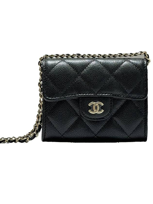 Classic Chain Mini Bag Grained Shiny Calfskin Gold Metal Black - CHANEL - BALAAN 2