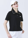 Doyou Know MC Women s Cotton Pique Tissue Lace Decorated Shirt Collar Loose Fit Short Sleeve Black T DO3242TS85 - DOYOUKNOWMC GOLF WEAR - BALAAN 3