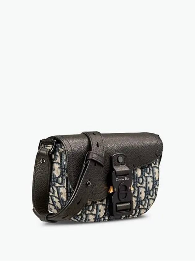 Mini Saddle Strap Grained Calfskin Oblique Jacquard Messenger Bag Beige Black - DIOR - BALAAN 3