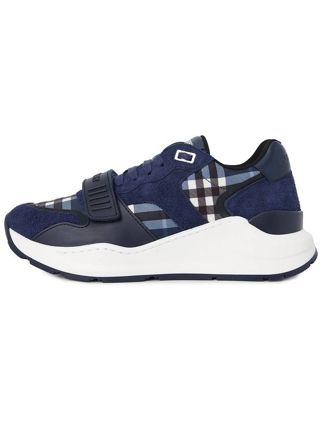 Check Leather Suede Low Top Sneakers Blue - BURBERRY - BALAAN 4