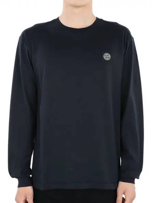 Cotton Jersey Slim Fit Long Sleeve T Shirt Navy Blue - STONE ISLAND - BALAAN 2