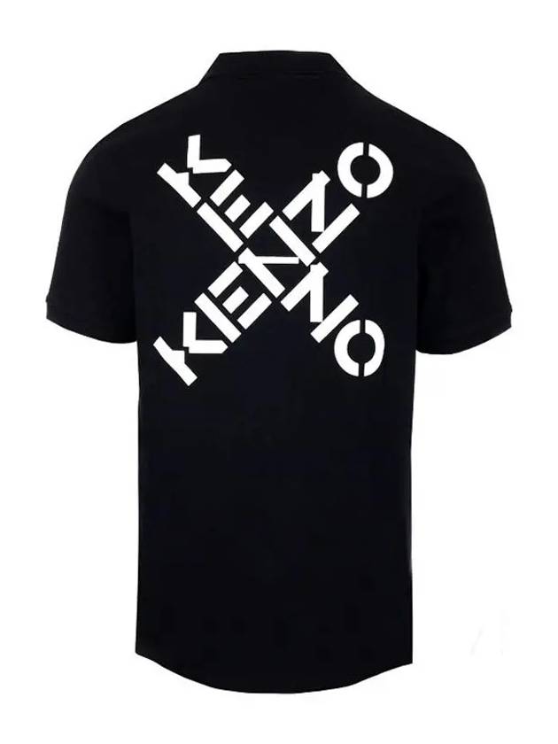 cross logo print short sleeve PK shirt black - KENZO - BALAAN.
