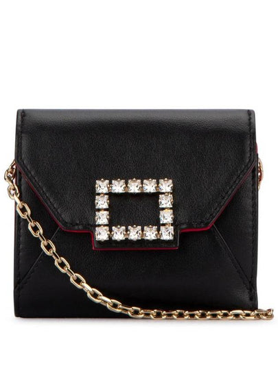 Crystal Buckle Leather Chain Wallet Black - ROGER VIVIER - BALAAN 2