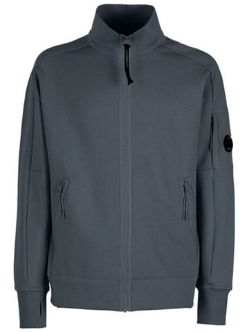 Lens Wappen Diagonal Fleece Zip-Up Jacket Charcoal - CP COMPANY - BALAAN 1