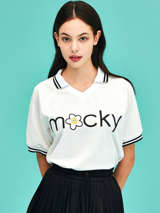 Logo V-neckline Short Sleeve T-Shirt White MMCSS24ST2WH - MACKY - BALAAN 1