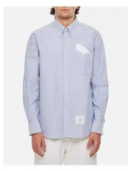 Solid Oxford Embroidered Whale Straight Fit Long Sleeve Shirt Blue - THOM BROWNE - BALAAN 2