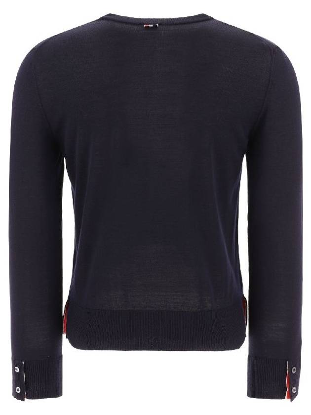 Intarsia Stitch Crew Neck Merino Wool Knit Top Navy - THOM BROWNE - BALAAN 3