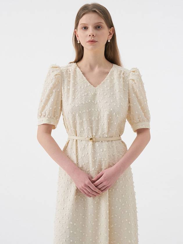 Women's Lucia V-neck puff half-sleeve belted midi dress ivory - AME - BALAAN 4