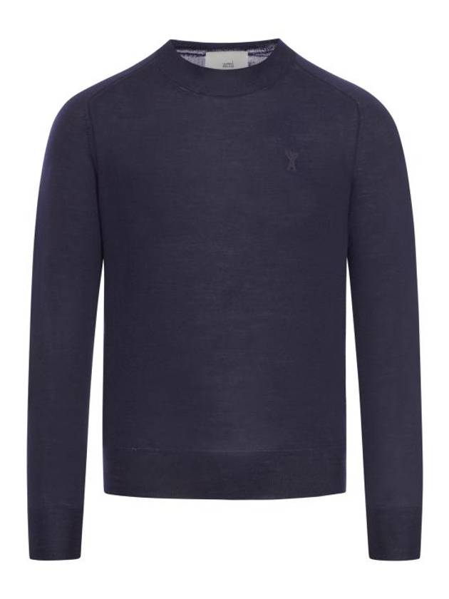 Logo Crew Neck Knit Top Navy - AMI - BALAAN 2