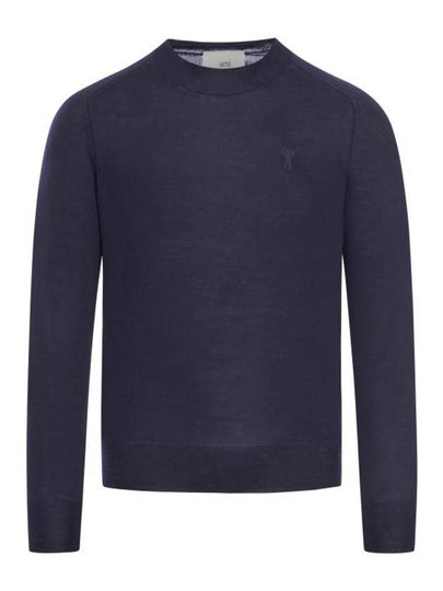 Logo Crew Neck Knit Top Navy - AMI - BALAAN 2